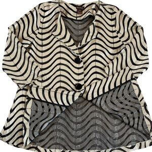 Vintage Multiples Faux Leather Mod Wave Jacket Taupe Black Mesh Statement Jacket